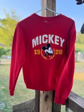 Disney Mickey Mouse 1928 Embroidered Red Crewneck Sweatshirt