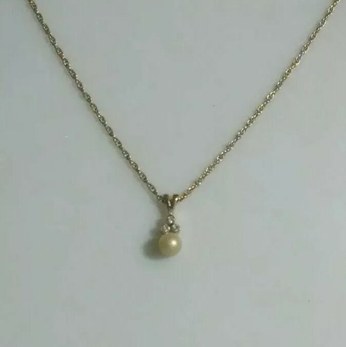 Vintage Faux Perle Tropfen Strass Halskette 16" goldfarben - Bild 5 von 10