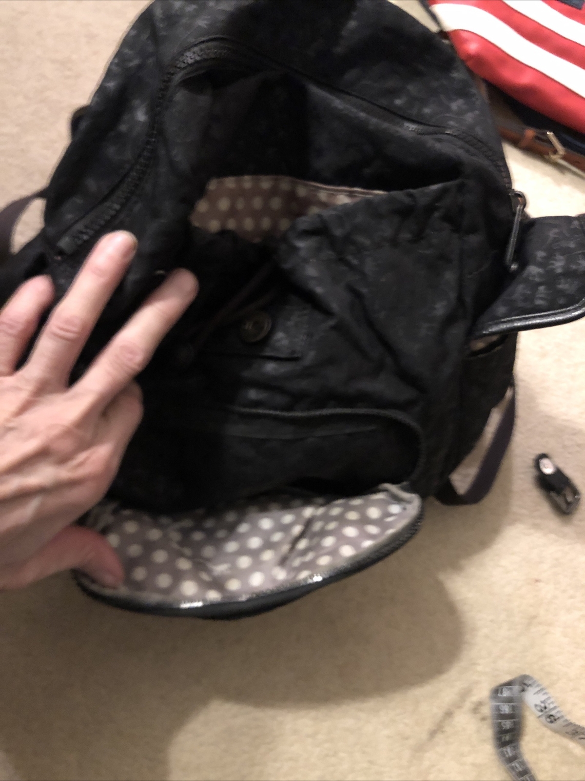 Authentic Kipling Black Pattern Canvas Backpack W… - image 6