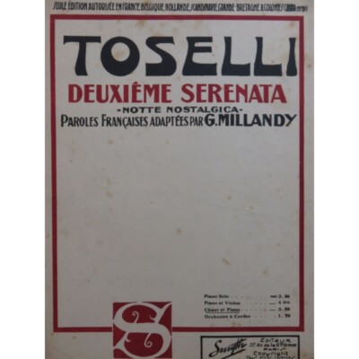 Enrico Toselli Enrico La Last Night 2ème Serenata Gesang Piano 1922
