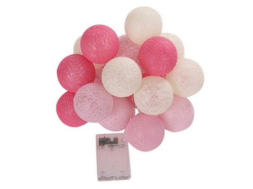 Pink Cotton Ball String Light 3M 20LED Pink/White Ball Battery Indoor Decor Girl - Picture 4 of 21