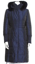 Cinzia Rocca Blue Fox-fur-trim Hooded Coat Knee Length Sz 6 /42