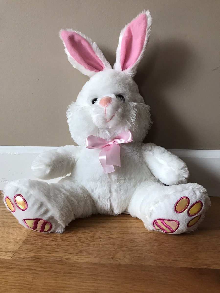 Just For You White and Pink Easter Bunny Rabbit Stuffed Plush 16