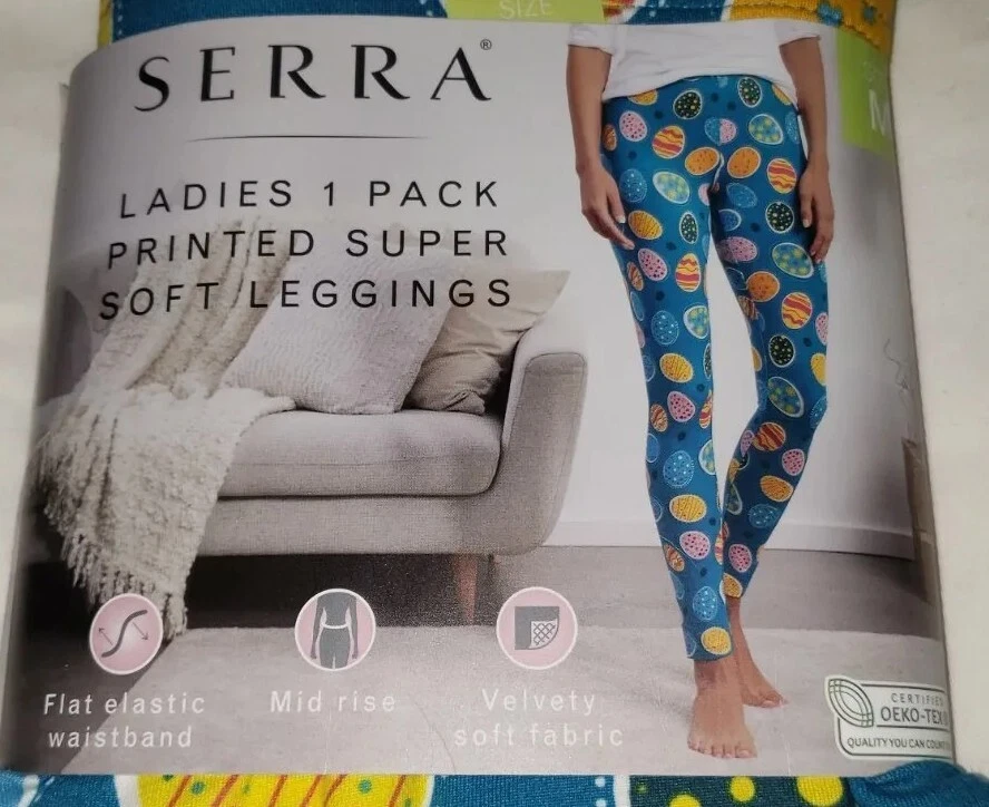 SERRA LADIES BLUE SUPER SOFT LEGGINGS EASTER EGGS SIZE medium - NWT  OEKO-TEX