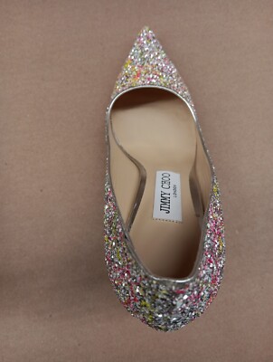 Jimmy Choo Love 85 Pump Heels- Spltterd Glitter- Multi- Size 38(US
