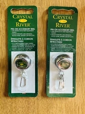 LOT (2) Crystal River Pin-on access reel Retractor Badge Holder Shirt Key Ring