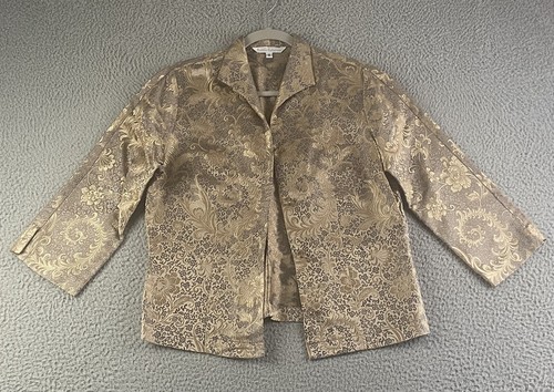 Connie Roberson Gold Jacket Bejeweled Buttons 100% Jacquard Silk Size Small EXC