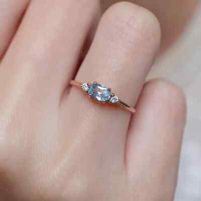 Natural Aquamarine Gemstone Diamond Ring 14k Solid Gold Minimalist Handmade Ring