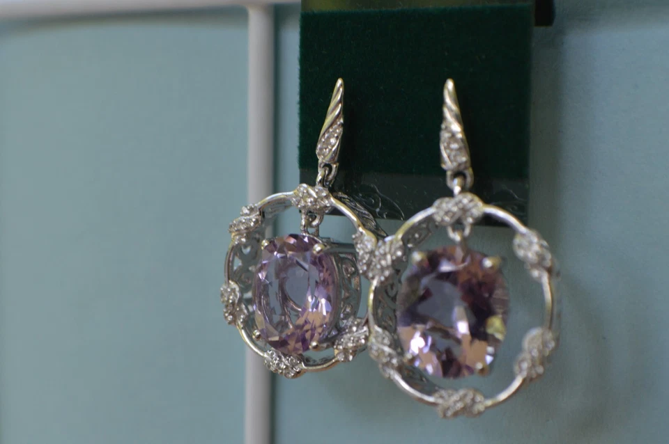 Pendientes colgantes interiores de amatista/circón de 8,81 quilates platino sobre plata fina Foto 3 de 4