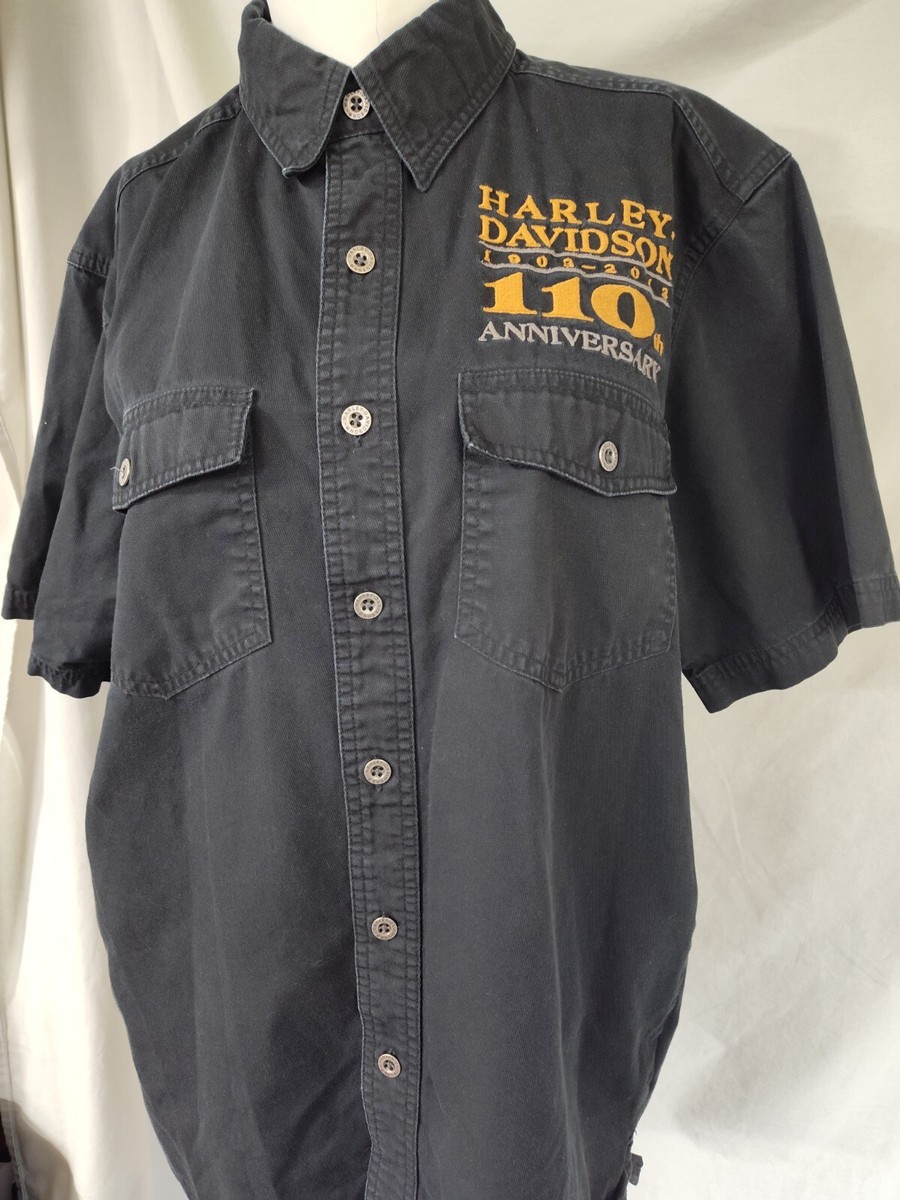 Harley Davidson Men's Medium Garage Shirt Black with Gold 110th