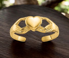 Claddagh Heart Adjustable Toe Ring - Toe Solid 10k or 14k Yellow Gold Celtic