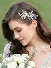 SWEETV Handmade Silver Bridal Hair Comb for Wedding Hair Accessories