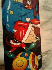 Vntg Looney Tunes MANIA Men's CHRISTMAS Neck Tie SANTA CLAUS TAZ Tazmanian Devil
