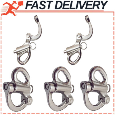 #ad 5 Pack Stainless Steel Fixed Eye Snap Shackle 2quot; Sailboat Quick Release Locking $18.33