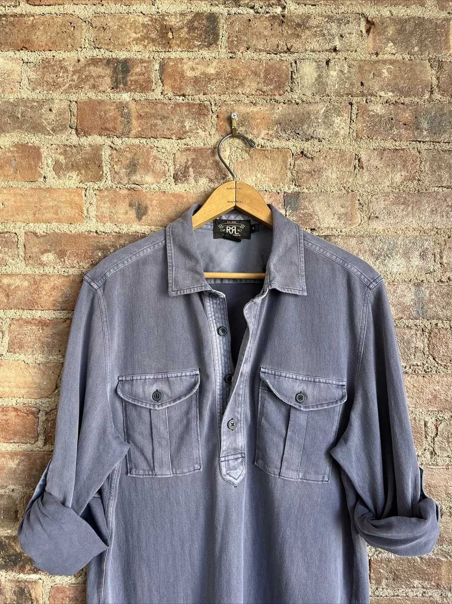 RRL Ralph Lauren Work Shirt,Sz Medium Indigo Blue Rollups   eBay