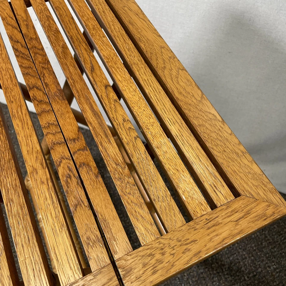 VINTAGE McGuire Rattan Oak Campaign Folding Drink Side Table Pinch Finger Bamboo - Image 4 of 4