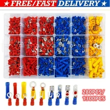 1300X ASSORTED INSULATED ELECTRICAL WIRE TERMINAL CRIMP CONNECTORS SPADE SET KIT