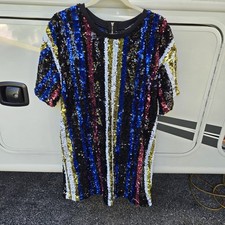 Fashion Nova Woman Sequins Multicolor Black Mini Party Dress Size XL Great