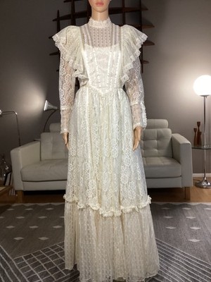 Gorgeous Vintage 1970's GUNNE SAX Lace Prairie Wedding Dress Size 7 Hippie  Boho | eBay