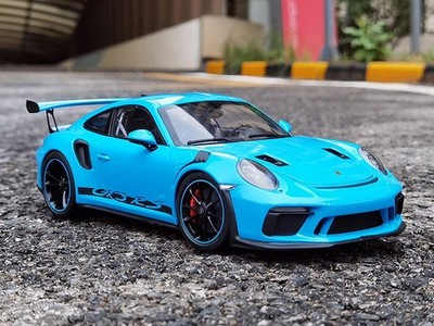 GT Autos 1/18 Scale Porsche 911 GT3 RS Blue Diecast Car Model Toy Collection Gif