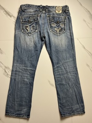 Rock Revival Slim Straight Herren Jeans Original Blau Größe 38