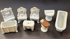 Porcelain Japan Dollhouse Furniture pink flowers gold-color lines Lot of 8