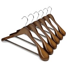 Wide Shoulder Wooden Hangers, Suit Hangers with Non Slip Pants Bar, Smooth Fi...