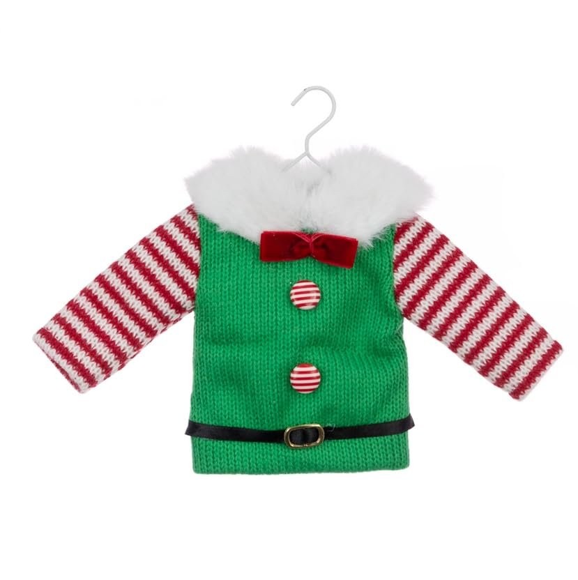 Festive Red & Green Knit Crochet Elf Jumper Christmas Tree Decoration Hanging...