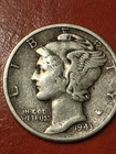 "BUY IT NOW"  1943 P Mercury SILVER  Dime  VERY FINE [VF]    SHARP SILVER COIN !