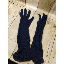 Vtg Long Lace Black Ladies Gloves Van Raalte Cute Ruching on Arm Size M Damaged