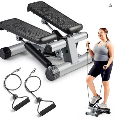 Sunny Health Fitness Mini Stepper at Home, Stair Step with Resistant Bands