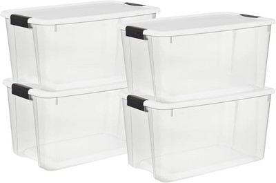 4 Pack Ultra Latching Box, Storage Bins with Lids, Clear Plastic, 70 Quart - Hea