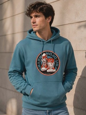   Mojo Retro USA Hoodie Mens Medium Teal Sneaker Graphic Streetwear MUST SEE  