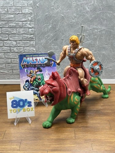 He-Man & Battle Cat 100% Complete Vintage 1981 Soft Head Taiwan Action Figure