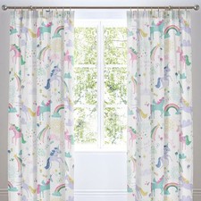 Bedlam Kids Rainbow Unicorn Lined Pencil Pleat Curtains Multi 66x72 Room DecorUK