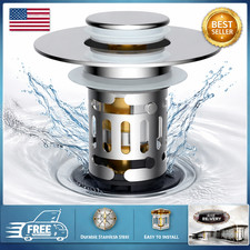 Hibbent Upgraded 3-in-1 Bathroom Sink Drain Strainer Universal Pop-Up Stopper