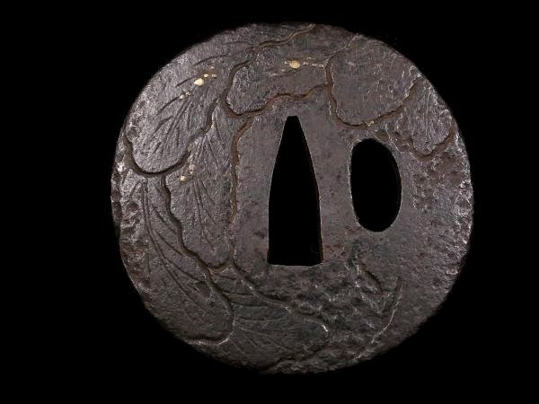 Antique Twin-root Radish Iron Tsuba Japanese Samurai Katana SwordGuard fromJapan