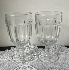 2 Libbey Duratuff Gibraltar Goblet Stem Footed 7” Tall Clear Drinking Glass USA