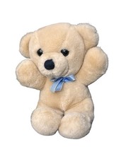 VTG 1985 Dakin Cuddles Teddy Bear 6.5”Plush Stuffed Animal Beige Baby Blue Bow