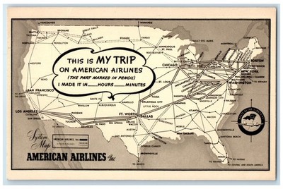 c1950's System Map American Airlines Inc. Flagship Fleet Correspondence Postcard