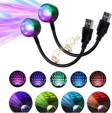 2PCS USB Star Night Light Projector, Adjustable Car & Room Atmosphere Lamp 4 Col