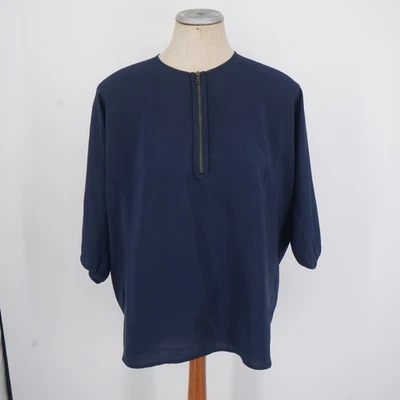 Vince Silk Blouse Women XS Navy Blue Half Zip Dolman Sleeve Minimalist Luxury