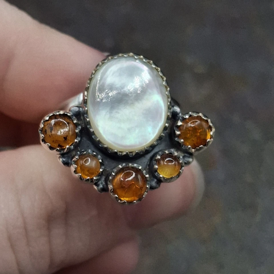 Anillo racimo ámbar mop multipiedra plata de ley 925 suroeste talla 7 Foto 4 de 4