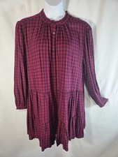Gap NWT Women's Plaid Tiered Long Sleeve Fleece Dress Burgundy Size 2X