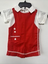 Vintage Disney Winnie The Pooh Sears Red/White Shorts Overall Stars Shirt - 2T