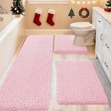 Extra Large Pink Bathroom Rug Set, 3 Ultra Soft Non-Slip Mats for Bath