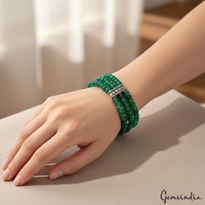 Natural Emerald Bead 3 Line Handmade Adjustable/Stretchable Bracelet for Women