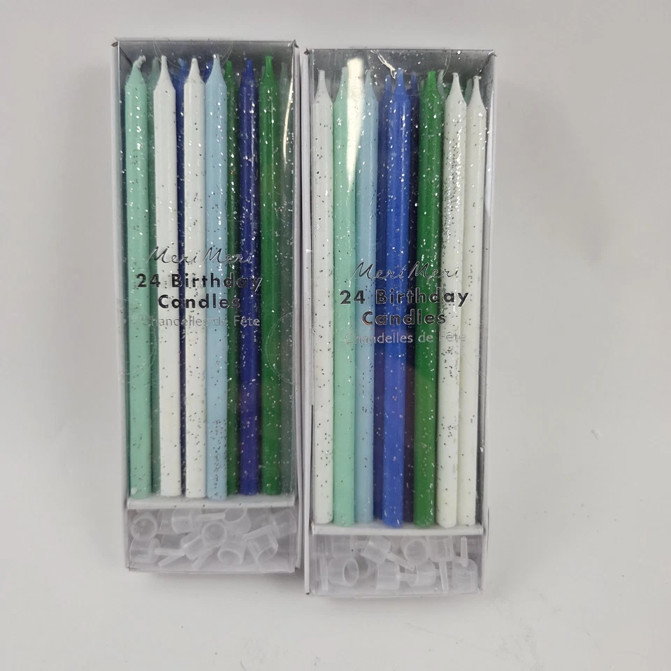 Meri Glitter Birthday Candles Lot of 48 ( 2 packs of 24) 5.75" Tall Blue Green - Image 2 of 4