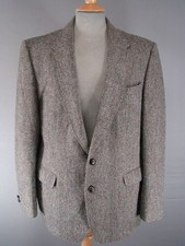 SUPERB BHS BRITISH MADE PURE WOOL HANDWOVEN GREEN HARRIS TWEED JACKET 44 INCH