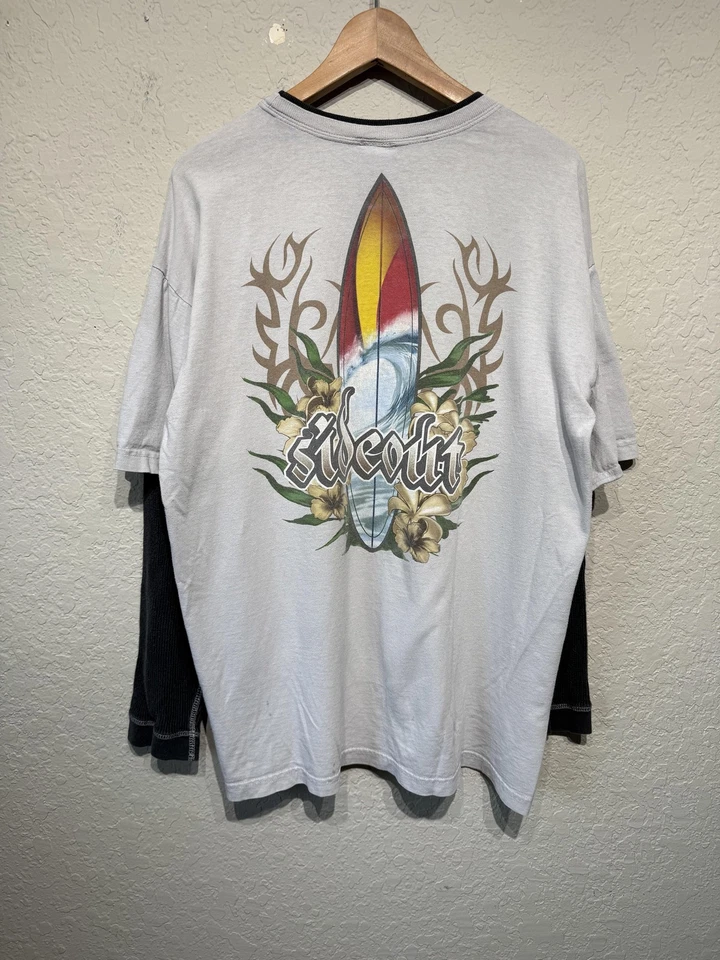 Camisa Sideout Y2K Hombre Grande Gris Negra En Capas Térmica Manga Larga Gráfico Surf Foto 2 de 4